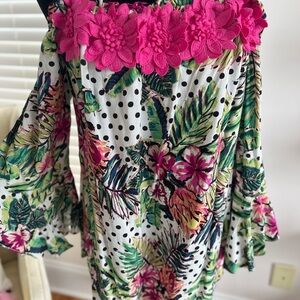 Floral Off-Shoulder Top with Pink Accents